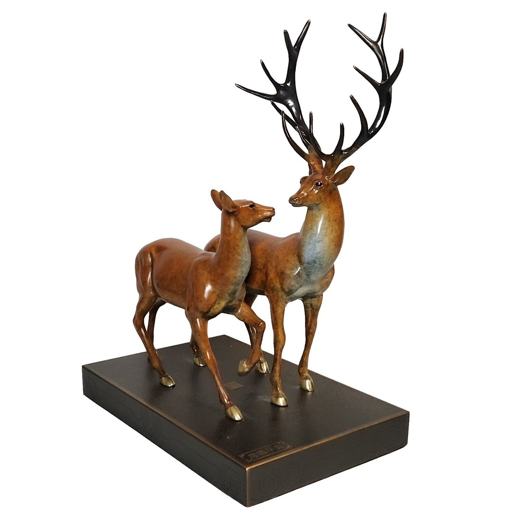 ZHU‎ BINGREN (b. 1944) COPPER DEER LU PING"AN SIGNED & NUMBERED LTD ED SCULPTURE